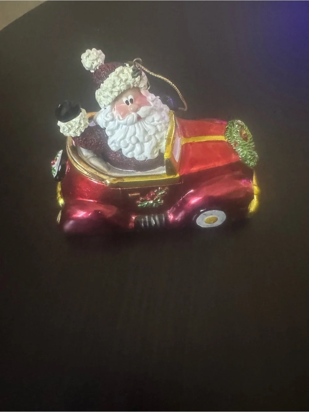 Fitz and Floyd Red Santa Driving Car Christmas Ornament with Gold Accents